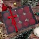 Festiva Christmas Tree Ornaments Velvet Balls - 12 Pcs Burgundy Red Shatterproof Christmas Tree Ornaments Velvet Balls, for Xmas Wedding Party Holiday Decorations (Gift Box)