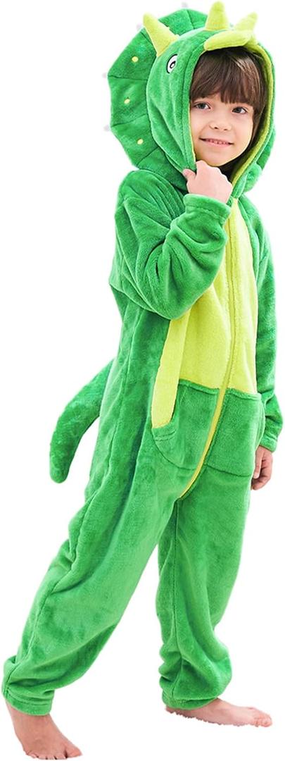 LOLANTA Boys' Girls' Bodysuits Costume Fleece Dinosaur Jumpsuit One-Piece Kids Holiday Halloween Birthday Gift