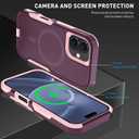 Magnetic for iPhone 16 Case,Heavy Duty Magnetic Phone Case, with 2X Tempered Glass Screen Protecto, Phone Cover for iPhone 16 6.1 Inch (WineRed/Pink-MAG)
