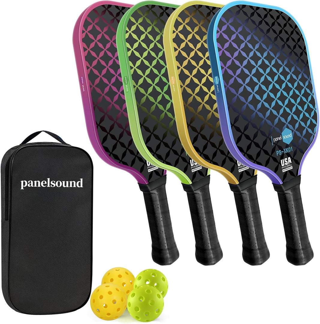 Panel Sound USAPA Approved Pickleball Paddle Lightweight Pickleball Paddles Set of 2,Pickleball Rackets Set, 1 Carrying Case, 2 Cooling Towels & 4 Balls