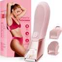 Bikini Trimmer for Women with Mirror & LED Light, Ceramic Blades & Travel Lock - Body Groomer IPX7 Waterproof Use for Legs/Arm/Underarm - Baby Pink