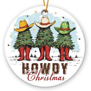 Cowboy Christmas Ornaments 2025 - Funny Cowboy Santa Gifts for Men Women, Western Christmas Decor, Western Ornament for Friend Neighbor, Cowboys Themed Gifts, Ceramic Ornaments for Christmas Tree