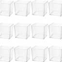 12Pcs Clear Square Vase, 5 x 5 in Acrylic Plastic Flower Vases for Centerpieces, Small Cube Container Bulk Succulent Pots Planters, Plastic Cube Floral Containers for Wedding Home Office Decor