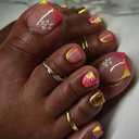 French Tip Press on Toenails Short Square Summer Toe Nail Press ons Fake Toenails with Flower Flame Designs Cute French Tip Toes Press on Nails Rainbow False Toenails for Women DIY Nails Manicure Kit