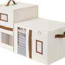 StorageWorks 2-Pack Bed Sheet Organizers and Storage, Foldable Bedsheet Holder for Linen Closet, Bedding Container with Handle, Beige, 15" D x 12"W x 10" H (31L)