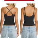 Womens Double Lined Camisole Tank Top Sexy Backless Spaghetti Strap Shirt Scoop Neck Slim Fitted Cami Y2K Going Out Top (Black, M)