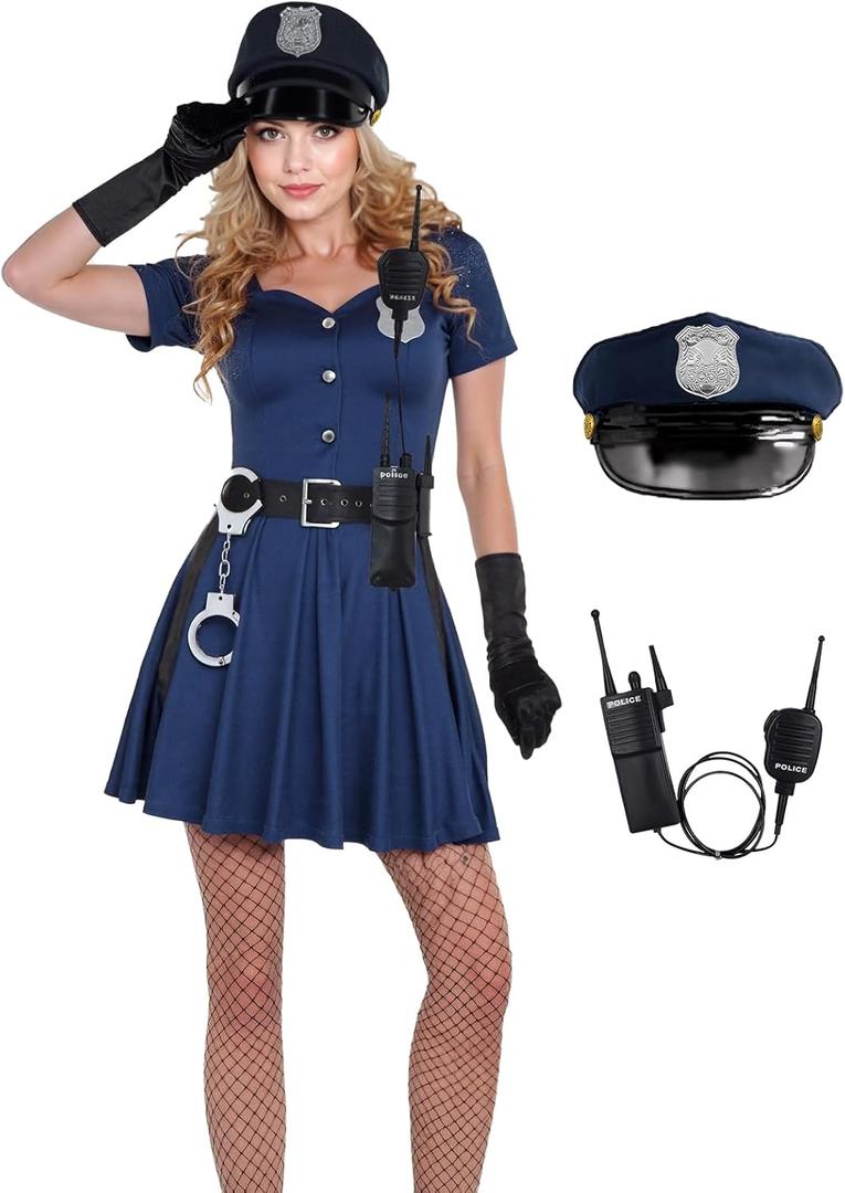 Women Police Costume,Cop Costume Dress for Adult Police Officer Costume Halloween Cosplay Party Events (Small)