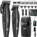 VGR 640S3 Professional 3 in 1 Hair Cutting Kit, 9000RPM Hair Clippers for Men Professional Hair Trimmer & Foil Shavers Set, Cordless Mens Barber Combo for Home, for Him(Black)