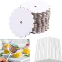 100 Set Scalloped Cake Pop Boards with Cake Pops 2 Inch Round White Scalloped Mini Cupcake Base Cardboard or Birthday Party Wedding Cupcakes Pastries Desserts