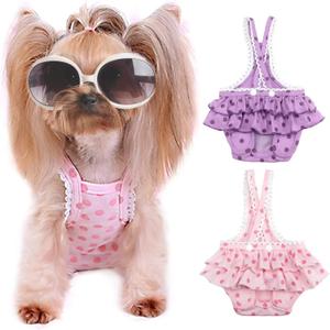 2 Pieces Washable Female Diapers with Suspender Comfort Reusable Doggy Diapers Reusable Puppy Sanitary Panties Dog Underwear Diaper for Small Girl Dogs in Period Heat (Pink&Purple,M) (M(5-9LB)Waist14.9 Back11.3)