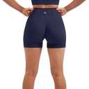 SUUKSESS Women Seamless 2 Piece Workout Sets Criss Cross Sports Bra High Waist Booty Shorts (Medium, Navy Blue)