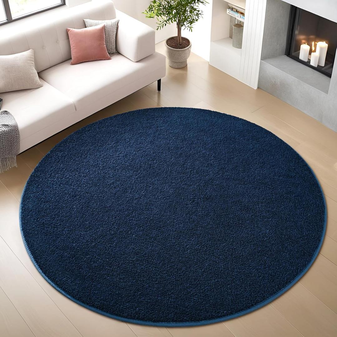 Nuttumico Ultra Soft Round Area Rugs for Living Room Bedroom, 4x4 Feet Navy Blue Washable Non-Slip Indoor Rugs, Thickened Memory Foam Modern Indoor Circle Carpet for Boys Girls Room Home Decor