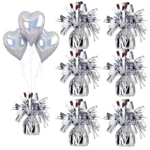 Moretreat Aluminum Foil Balloon Weights for Parties (6 pcs) - 0.31lb (140g) Each - Premium Balloon Anchors for Birthday, Wedding, Dinner, Indoor & Outdoor Decorations(Silver 6pcs)