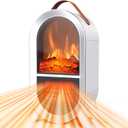 Small Space Heater for Indoor Use, 1500W/750W Portable Electric Fireplace with 3D Flame, Ceramic Heater Fan with Thermostat Overheat & Tipover Protection for Home Office Room Desk, White