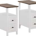 ChooChoo Farmhouse End Tables Set of 2, 3-Tier Narrow Nightstand with 2 Drawers, Slim Bedside Tables with Open Shelf for Small Space Living Room,White