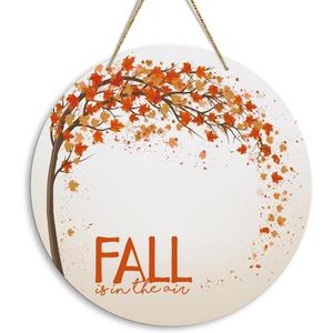 Fall Wooden Hanging Sign Maple Tree Autumn Thanksgiving Wall Door Decor Fall Decorations for Home Office Classroom Party Living Room Porch Indoor Outdoor (Air)
