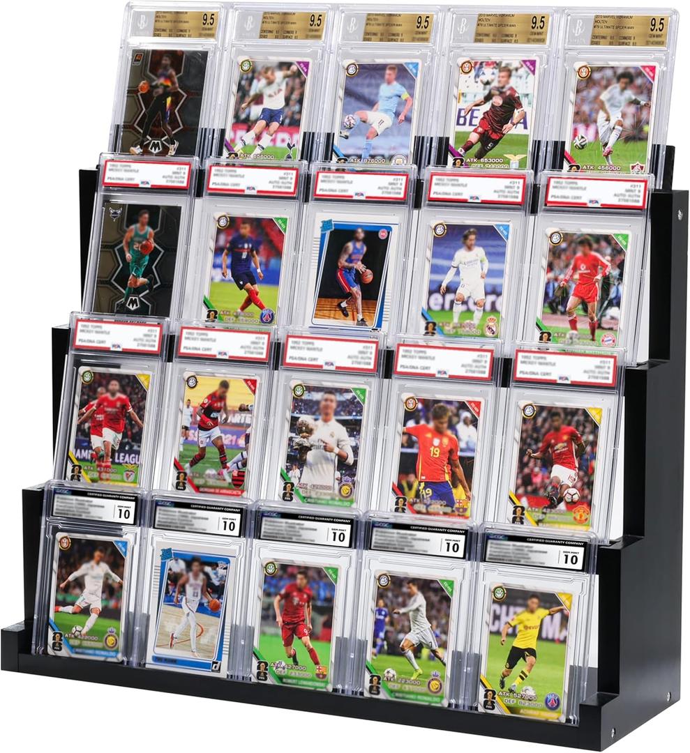 Card Display Stand ,4-Tier Wooden Trading Card Display Case for Graded Cards, Sports Card Display for PSA CGC SGC BGS Slabs