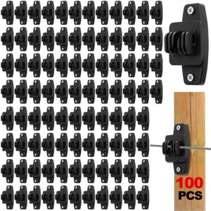 100 Pack Electric Wire Fence Insulators, Black Wood Post Claw Insulators Fence Accessories with Screws, Heavy Duty Nail Wood Post Nail on Insulator for Ranch, Agriculture Farm Fence