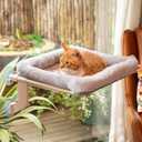 Window Sill Cat Perch with Large Bolster, Strong Metal Frame, Tool-Free, Easy to Assemble & Adjust, Suction Cups, Perfect for Window Sills, Bedside and Glass (Gray, Large)