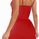 DIKFA Lingerie for Women Lace Babydoll Sleepwear V Neck Open Front Chemises Sexy Spaghetti Strap Nightgown (XXL)