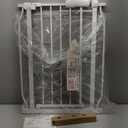 Small Narrow Baby Gate for Stairs Doorways Hallways 24 Inch to 29 Inch Wide Pressure Mounted Baby Gate Walk Through Child Gates for Kids or Pets Indoor Safety Gates (White)