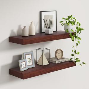 Fun Memories 9 Inch Deep Floating Shelves, Rustic Solid Wood Floating Shelf 30 Inch Long, 30 x 9 Wide Bathroom Shelves for Storage & Display, Red Brown