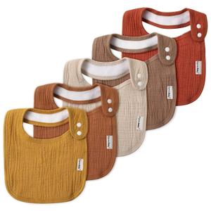 Muslin Bibs for Baby Boys Girls,Organic Muslin Baby Bib for Drooling and Teething,Soft Bandana Drool Bibs 5 Pack (Umber)