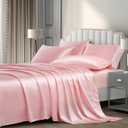 Pothuiny Satin Sheets - Queen Bedding Sets (6 Pieces, Blush Pink) - Luxury Silky Satin, 1 Fitted Sheet + 1 Flat Sheet + 4 Pillow Cases