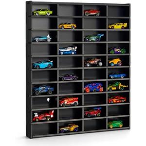 Krafetto Toy Car Display Shelf, Holds 40 Diecast 1/64 Toy Cars, Wall Mount Model Car Storage Organize Case, Black