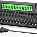 HiQuick 16+2 Bay AA AAA 9V Battery Charger, Fast Charging for NiMH NiCD Rechargeable Batteries, 2 Separate Charging Slot for 9V Battery with Smart LCD Display