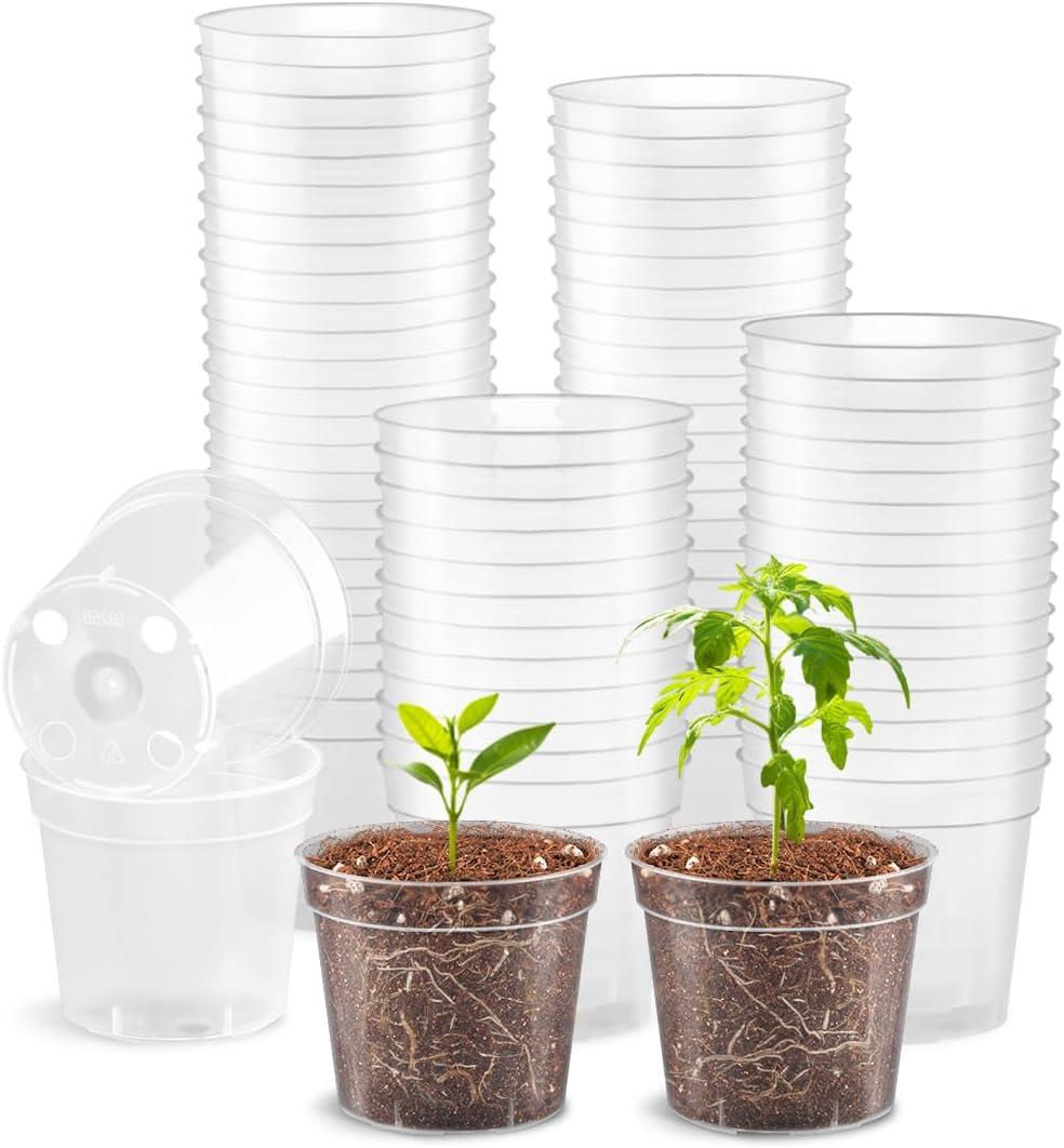 2.5" Clear Seeding Pots 100-Pack Round for Seeds Starter Pots, Seeds Germination Transparent Nursery Pot with Drainage Holes (2.5Inch,100Pcs,Clear)