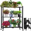 Metal Plant Stand - 3 Tier Folding Plant Display Rack for Indoor Flowers, Black
