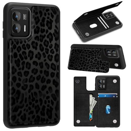 GFRGTFHYT for Motorola Moto G Stylus 5G 2024 Wallet Case with Credit Card Holder Kickstand PU Leather Flip Folio Card Slots Magnetic Clasp Cover Case for Moto G Stylus 5G 2024,Black Leopard Print