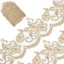 GORGECRAFT 5 Yards 5 Inch Width Gold Venice Lace Trim Metallic Flower Embroidery Lace Ribbon Sparkle Applique Sewing Floral Crown Edge Trimming for Curtain Tablecloth Slipcover Bridal Decor DIY Crafts