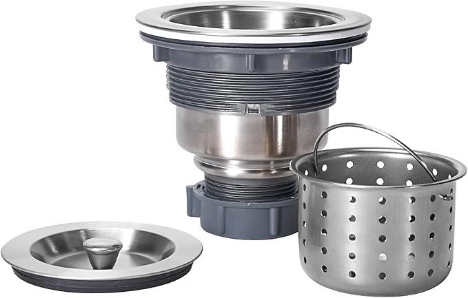 POPFLY SUS 304 Stainless Steel Deep Sink Strainer Basket Fits Standard 3-1/2" Kitchen Drains, 2.5" Replacement Option Removable Drain Basket with Handle for Easy Food Debris Cleaning