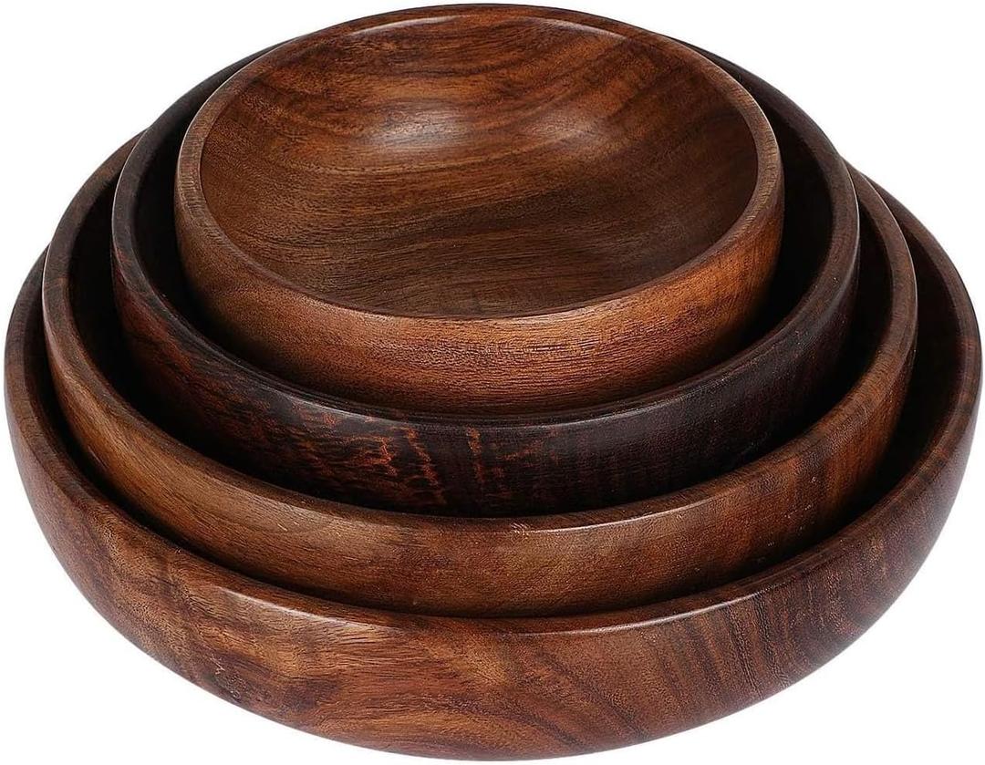 Wooden Salad Bowls Set, Pack of 4 Handmade Mixing Bowls for Home and Kitchen - Versatile Fruit Bowl and Salad Bowl Collection, Elegant Craftsmanship for Dining & Entertaining