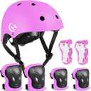 Kids Bike Helmet Skateboard Knee Pads - Kids Helmet Elbow Pads Wrist Guards Adjustable Girl Boy Kids Protective Gear Set for Sport Cycling Bike Roller Skating Scooter, pink, Medium: 20.5"-22.4" / 8-15 years