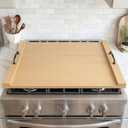 Noodle Board Stove Cover, Wooden Stovetop Cover with Non-Slip Feet, Handle & Raised Lip, Extra Counter Space for Kitchen (29.5 x 22 Natutal)