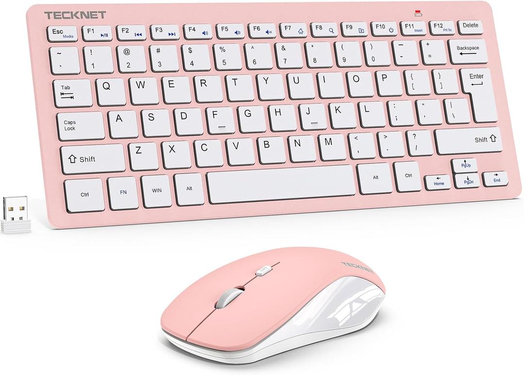 TECKNET Wireless Keyboard and Mouse Combo, Mini Cordless Computer Keyboard and Mouse Set 2.4GHz, Silent Adjustable 1600 DPI, Quiet Click, Lag-Free for Computer, Laptop, PC, Windows, Mac, Chrome OS (LIGHT PINK)