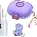 Clear Cover for Powerbeats Pro 2 Case with Secure Lock & Phone Stand, Soft TPU Protective Cover Compatible with Beats Powerbeats Pro 2 Earbuds Accessories with Fashion Keychain for Women, Clear Purple