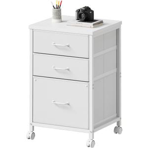 3 Drawer Mobile File Cabinet with Wheels Fabric Vertical Filing Cabinet fits A4 or Letter Size for Home Office,White