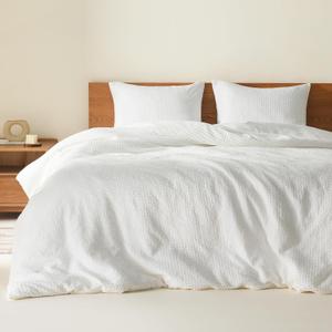 Comfort Spaces White King Duvet Cover Set - 3 Pieces Breathable Dotted Weave Texture Duvet Sets, Modern Farmhouse Boho Duvet Cover & Sham, All Season Microfiber King Bed Set, King/Cal King