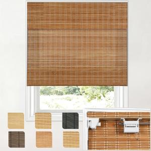 Cordless No Drill Bamboo Roman Shades, Natural Bamboo 22"W x 36"H, 36"W x 22"H-FBA