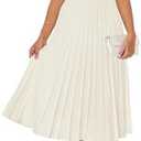 ZESICA Women's Sleeveless Striped Midi Dress Summer Crewneck Button Knit Swing Pleated A Line Casual Dresses, Beige, Medium