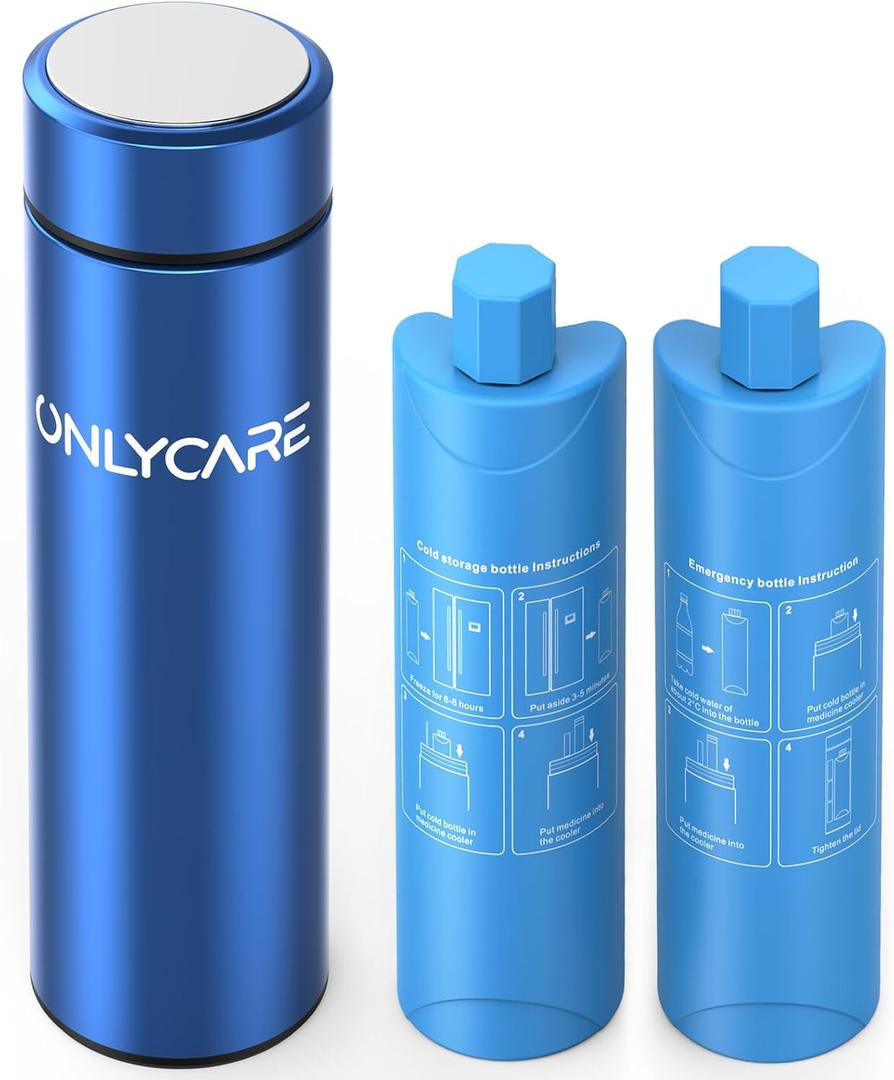 Upgraded Insulin Travel Case Cooler, ONLYCARE 60H+ Diabetic Cooler, Reusable Medical Travel Case for Air Travel, Blue