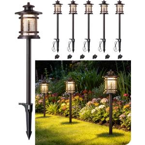 EDISHINE Low Voltage Landscape Lights, 3.4W 155LM 12V 3000K Landscape Path Lights, Outdoor Waterproof Landscaping Lights, 50,000H LED Pathway Light for Yard, Garden, Driveway, 6 Pack