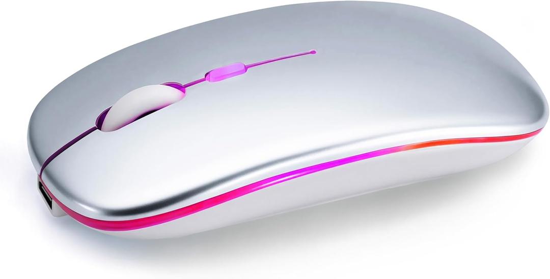 Wireless Bluetooth Mouse Rechargeable Long Lasting Dual Mode - BT 5.2 & 2.4G Silent RGB LED Mice, Slim Portable Ergonomic Mouse for Laptop/PC/Tablet/MacBook/iPad/Apple Devices(Silver)
