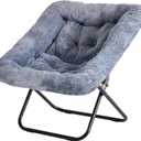 Simple Deluxe Oversized Square Moon Chair for Adults, Soft Faux Fur Folding Lounge Chair with Sturdy Steel Frame, Comfortable Reading Gaming Chair for Living Room, Bedroom, Grey