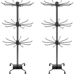 3 Tier Rotating Keychain Earring Display Stand - Black, 28.35 x 11.81 Inch - Ideal for Vendor Events, Ornament & Bracelet Display