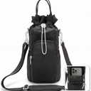 Large Water Bottle Holder with Strap - Crossbody Carrier Bag with Phone Pocket, Insulated Sling Purse - Black, 4.3 x 1.2 x 18.5 inch